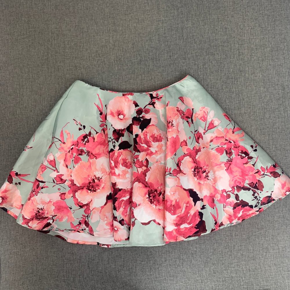 Jodi Kristopher Formal Elegant Floral Skirt Pleated Flared Puffy Skirt Pink 9 - Picture 1 of 13